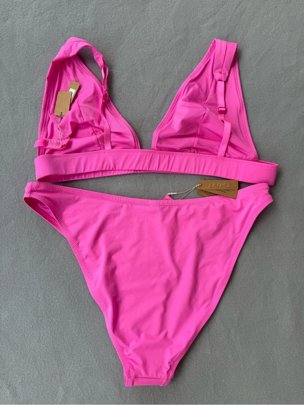 Skims Signature Swim Plunge Bikini  Set Top / Bottom 2X In Taffy Barbie Pink NWT